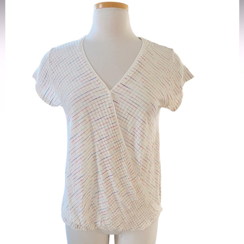 Maeve Leila Wrap Top Cream with color stripes Size Large - Picture 2 of 10